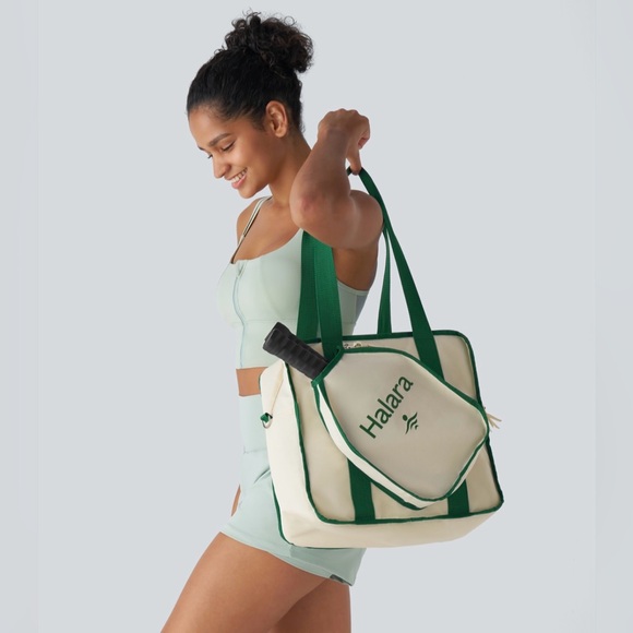 HALARA Handbags - HALARA Pickleball Cream and Green Tote Bag NWT